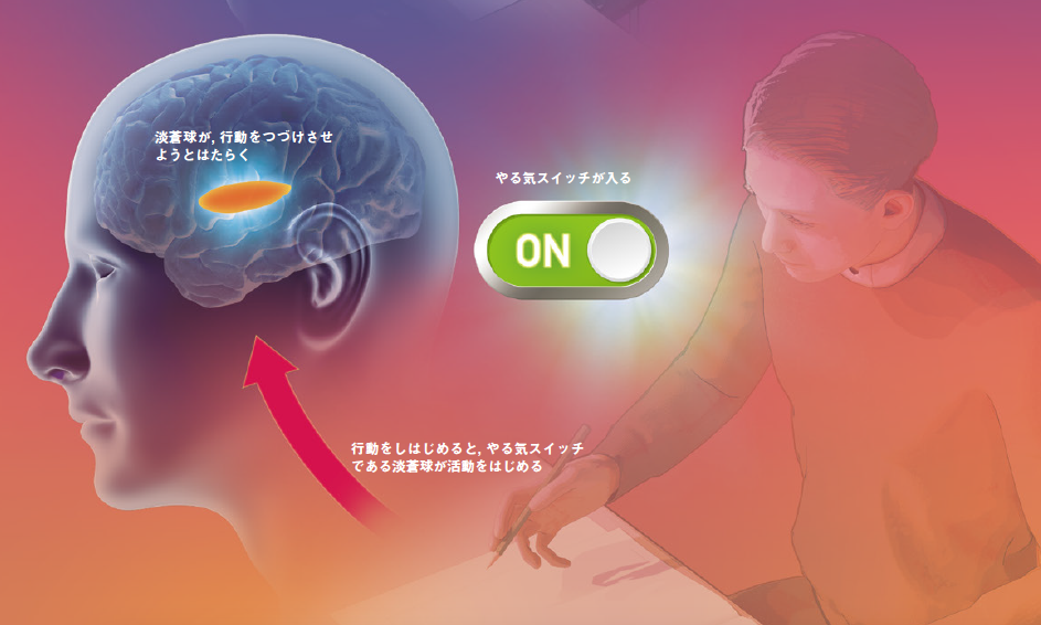 【やる気スイッチ】まずやってみる。すると，脳のやる気スイッチ「淡蒼球」がはたらきはじめる
