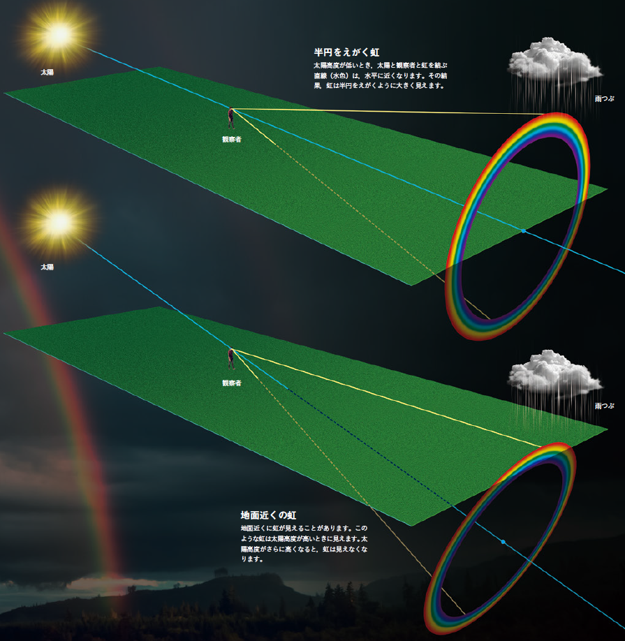 【虹】高くのぼった太陽のもとでは空の虹は見られない